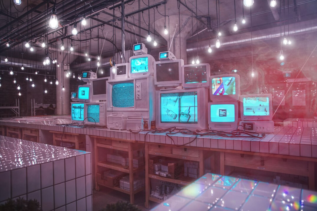 futuristic office with screens